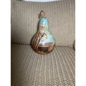 Vtg Hand Painted Decorative 10" Gourd Rustic Autumn Landscape Design Folk Art